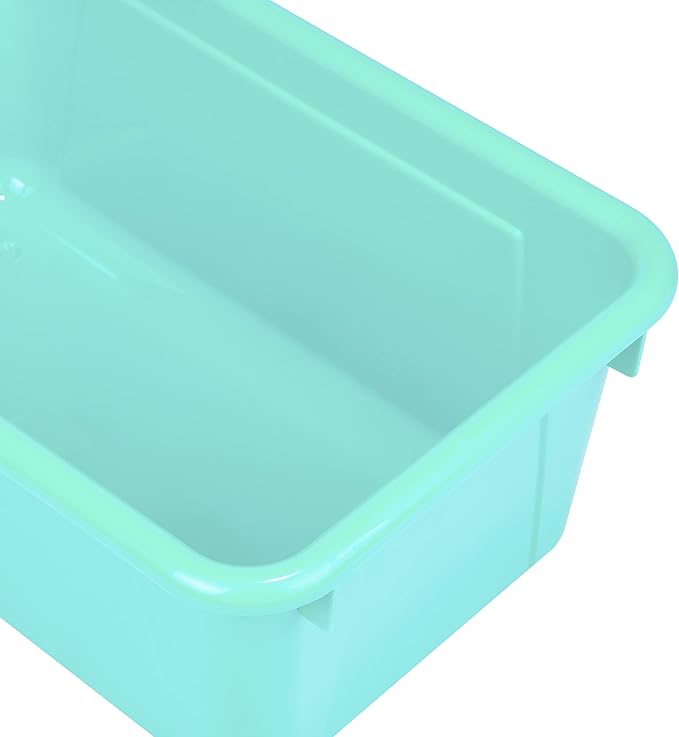 Storex Small Cubby Bins – Plastic Storage Containers for Classroom with Non-Snap Lid 12.2 x 7.8 x 5.1 inches Teal 5-Pack (62412A05C)