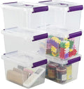 Farmoon 6 Quart Clear Storage Bin Small Plastic Stackable Box/Cotainer with Lid and Purple Handle 6 Packs