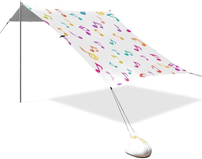 ALAZA Colorful Music Notes Beach Tent Sun Shelter UPF50+ Protection Beach Shade Canopy w/ 4 Sandbags for Outdoor Camping Fishing Backyard Fun Picnic 10x9 ft