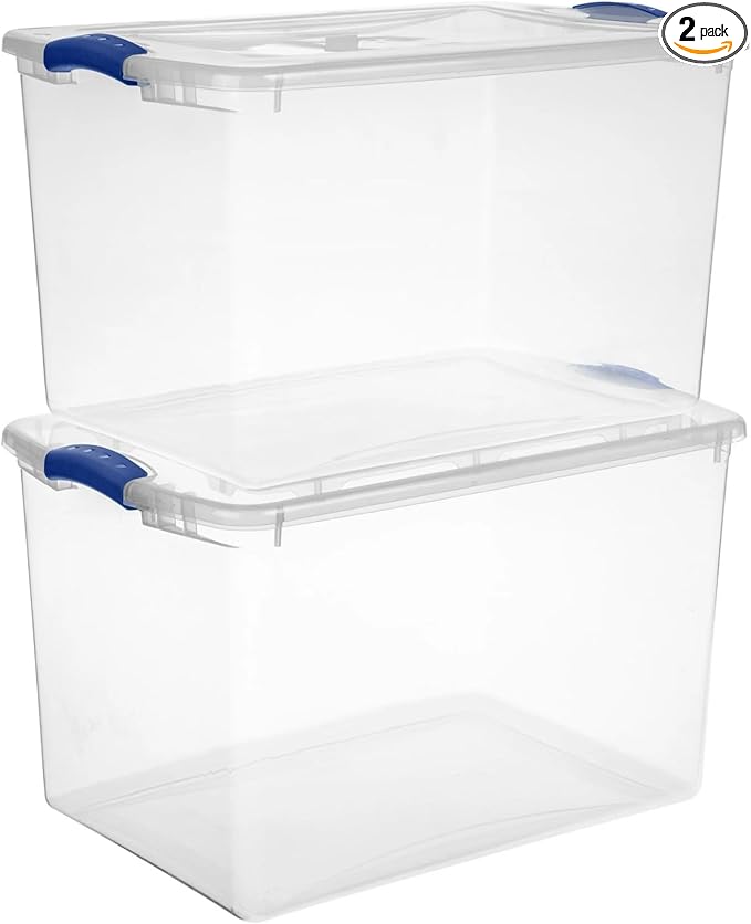 (2pack) 66 Quart Clear Plastic Storage Bins with Latch Lid Extra Large Stackable Storage Containers for Home Organization Heavy-Duty Plastic Storage Totes for Clothes Blankets Seasonal Items