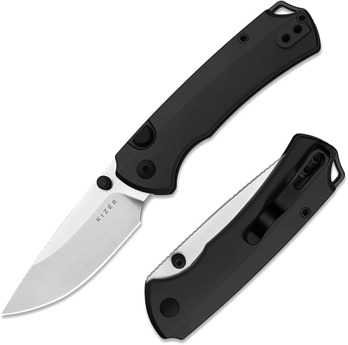 Kizer T1 BD EDC Pocket Knife 3.2 Elmax Steel Drop Point Folding Knives with Aluminum Handle Thumb Stud Opener Button Liner Lock Folding Knife with Satin Finish for Camping Hiking Ki3490.2BDA1
