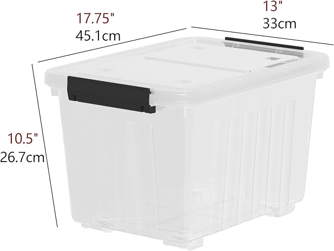 4-Pack 35 Quart Plastic Storage Bin with Secure Lid and Latching Buckles Stackable Wheeled Container Box