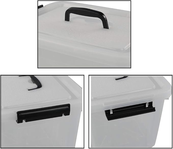 Anbers 1 Pack Plastic Lidded Storage Box with Handle 12 Quart Clear Latching Storage Bin