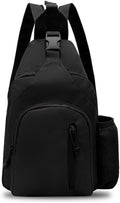 Military Casual Chest Sling Bags with Water Bottle Holder Lightweight Crossbody Daypack(Black)