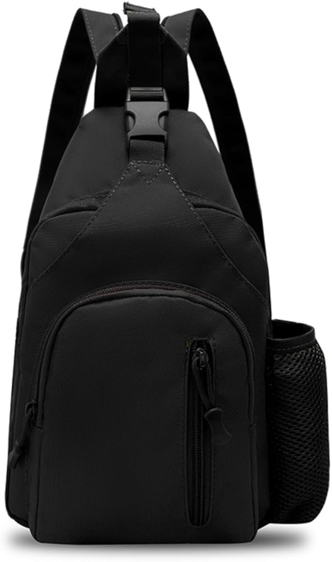 Military Casual Chest Sling Bags with Water Bottle Holder Lightweight Crossbody Daypack(Black)