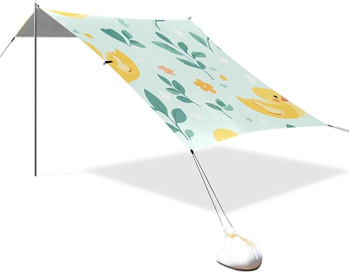 ALAZA Cute Duck Floral Leaves Beach Tent Sun Shelter Portable Canopy Sunshade for Outdoor Camping Picnics Backyard Fun 10x9 ft