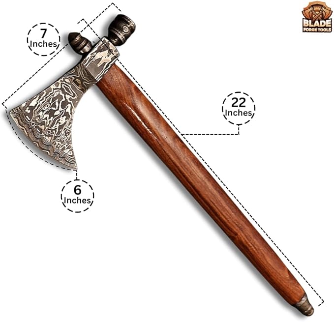 Damascus Axe Damascus Head with Rosewood Handle Comfortable Grip Comes with Leather Sheath Best for Display and Gift for Your Loved Ones