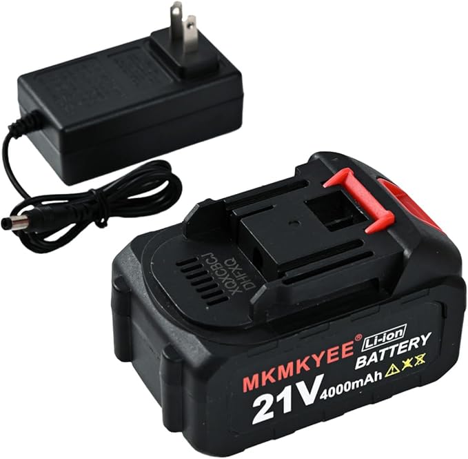 21V Lithium Battery and Charger Cord 4.0 Ah Battery with Charger Adapter Led Indicator Compatible for Cordless Tiller Cultivator