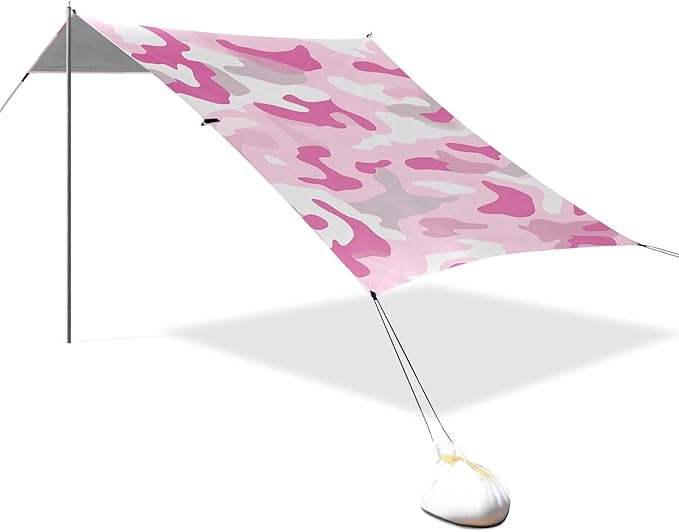 Silver Gray Beach Tent &amp Canopy UPF50+ Protection Lightweight Shade Sun Shelter with Sturdy Poles Sandbags and Shovel for Backyard and Camping