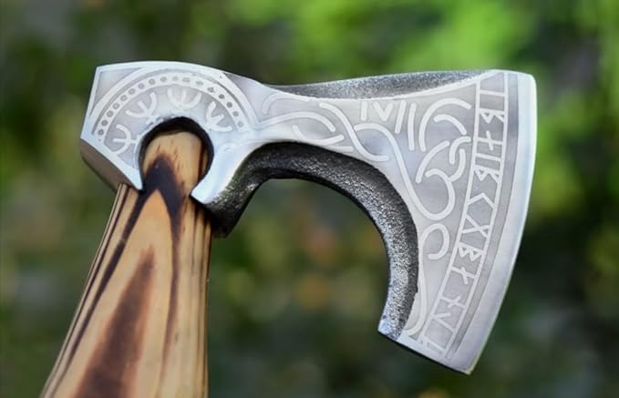 Custom Hand Forged Carbon Steel 17 Inch Long Medieval Axe Forged Axe Leather Wrapping On Handle Hatchet with Leather Sheath Best for Hunting Camping Wood Cutting Gift for Him