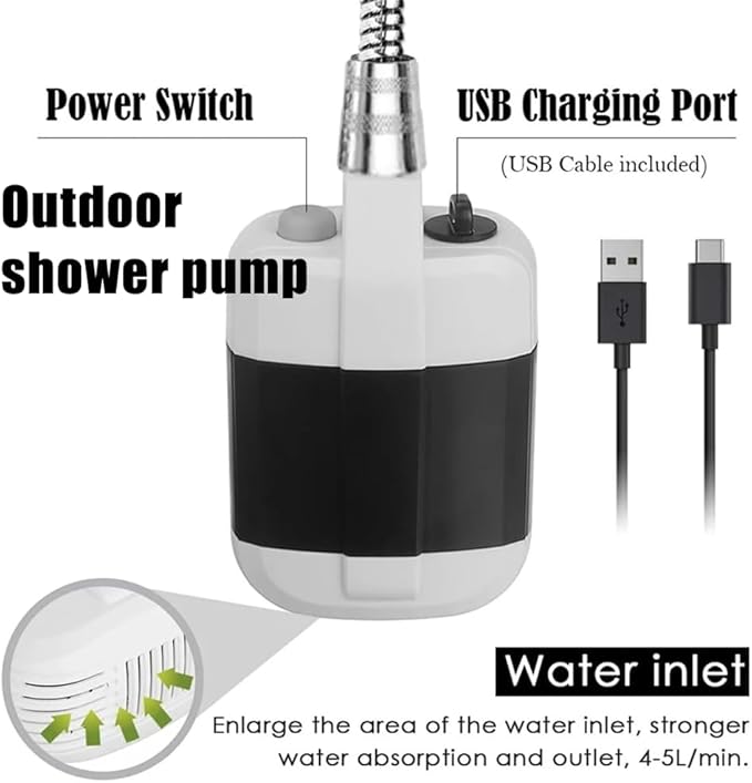 Portable Camping Shower with Adjustable Flow - for Easy &amp Convenient Outdoor Cleaning Pumps Water from Bucket Experience Refreshment Anywhere for Camping Hiking Car Washing Pet Cleaning