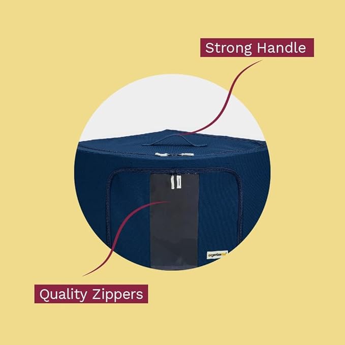 Foldable Clothes Storage Bag Organizer Corner Pop Up Bins Strong Handle Quality Fabric for Collapsible Closet Boxes 2 Pack (Large Saphhire)