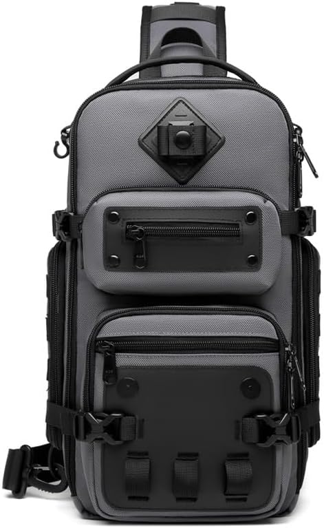 Sling Bag Tactical Sling Backpack Anti Theft Shoulder Crossbody Bag Water Resistant Travel Lightweight Casual Daypack(Gray)