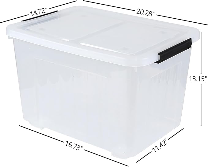 Wekioger 50 Quart Clear Latching Box with Wheels 4 Packs Plastic Lidded Storage Bin