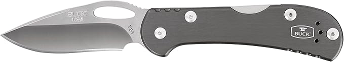 Buck Knives 726 Mini Spitfire Folding EDC Knife 2-3/4” Pocket Knife Blade Lockback Design Aluminum Handles 420HC Stainless Steel Drop Point Folding Blade Made in the USA Gray 2.1 oz