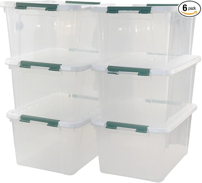20 Quart Clear Plastic Bin with Lid Latching Storage Box 6 Packs