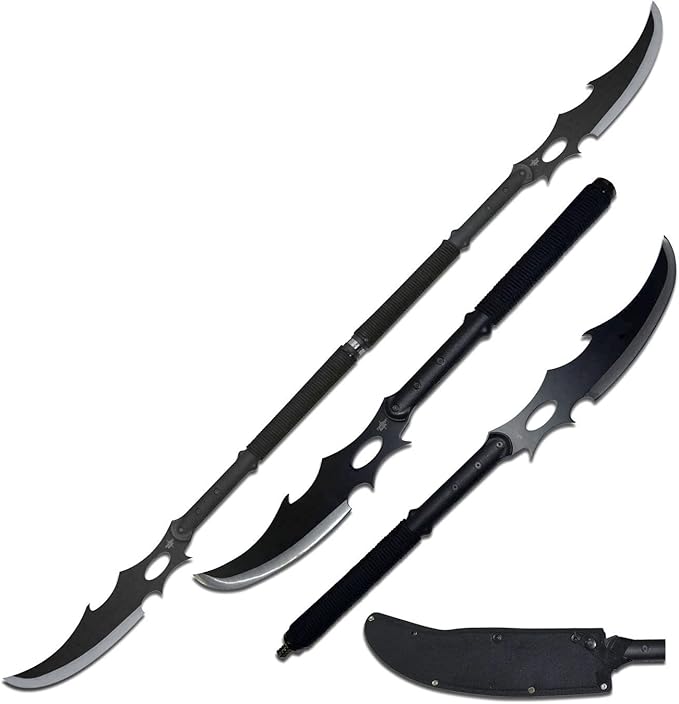 Fantasy Master – FMT-054BK - Dual Fantasy Naginata – 55.5-inches Overall Black and Satin Finish Stainless Steel Blades 550 Paracord Wrapped Nylon Fiber Handles – Fantasy Collectibles Black