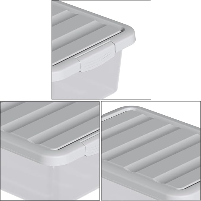 Clear Storage Bin with Lid Plastic Stackable Container Organizer Medium-14 Quart Grey 2 Pack