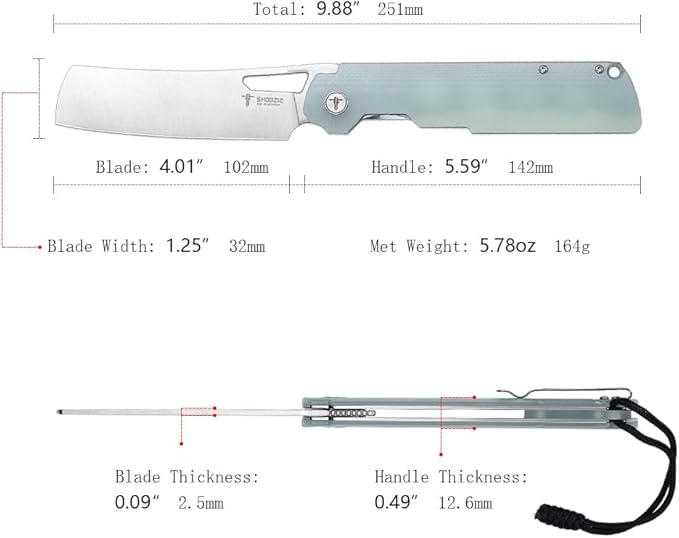 EDC Outdoor Folding Knife 4.01 Camping Chef Pocket Knife for Man G10 Handle with Pocket Clip for Outdoor Cooking Fishing &amp Hiking.59-60 HRC D2 Steel Satin Blade. XUN119A-JGS