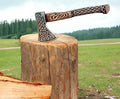 Poshland AX-7615 Custom Gift Forged Carbon Steel Viking Axe with Rose Wood Shaft Viking Bearded Camping Axe