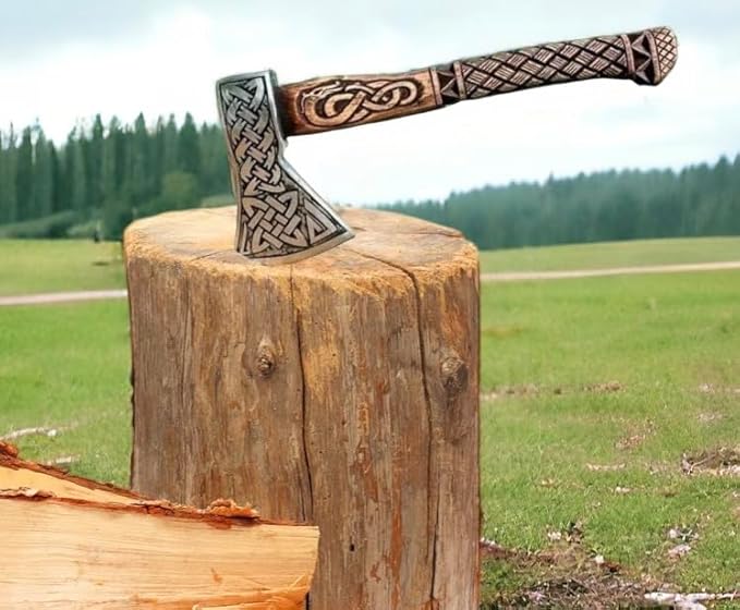Poshland AX-7615 Custom Gift Forged Carbon Steel Viking Axe with Rose Wood Shaft Viking Bearded Camping Axe