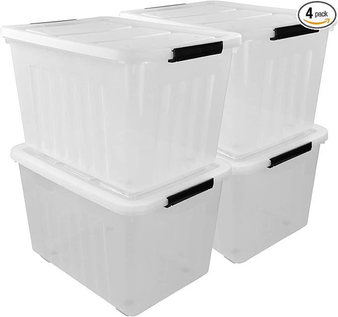 Large Plastic Storage Box with Lid 70 Quart 4 Packs