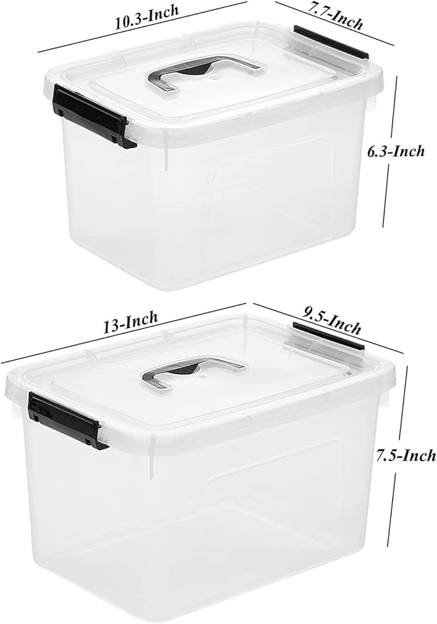 Clear Storage Latch Box/Bin 2-Pack Plastic Organizing Container with Handle and Lids (7 QT/16QT)