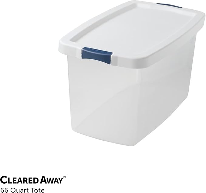 CENTREX CX Cleared Away 66-Quart Medium-Strength Clear Storage Container &amp Latching Lid 4 Pack (14.7”H x 27”W x 15.5”D) Stackable Transparent Storage and Organization Tote Plastic Bin