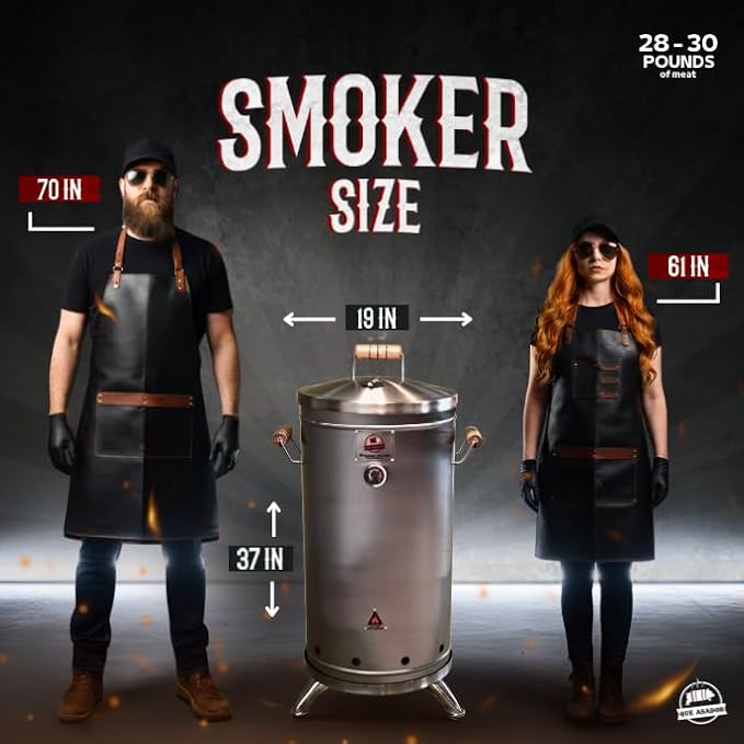 (30 Pound) 2-in-1 Smoker Barrel Vertical Grill - Premium 304 Stainless Steel - Barril Charcoal BBQ Thermometer &amp Ventilation - Cooking Accessories Meat Kit - Portable Outdoor Camping - QUE ASADOR