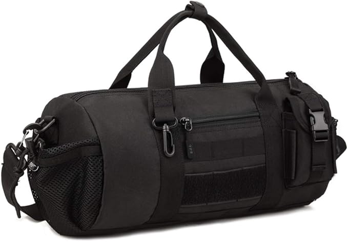 UNISTRENGH Tactical Duffle Cylinder Packs Tote MOLLE Handbag Gear Military Travel Carry On Shoulder Barrels Messenger Bags Small Valise (Black)