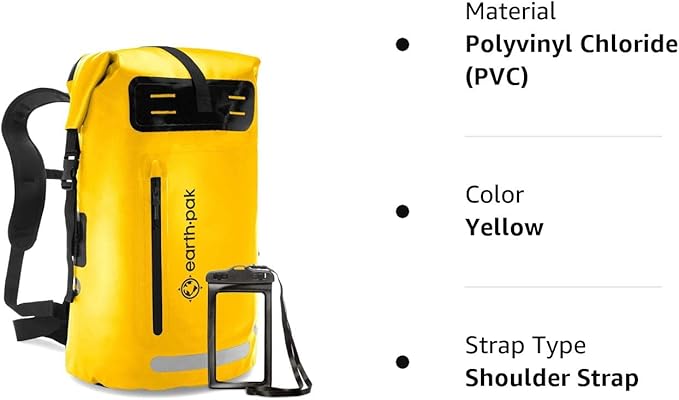 Earth Pak Waterproof Backpack - Heavy Duty Roll-Top Closure with Easy Access Front-Zippered Pocket and Cushioned Padded Back Panel for Comfort with IPX8 Waterproof Phone Case