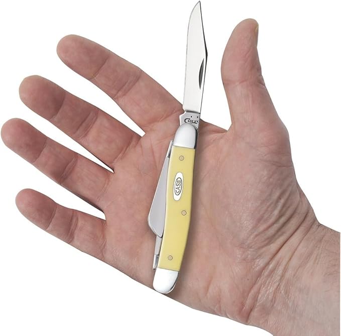 Case XX WR Pocket Knife Medium Stockman Yellow Synthetic Handle Carbon Steel Blades Length Closed: 3 5/8 Inches W/Sharpening Stone