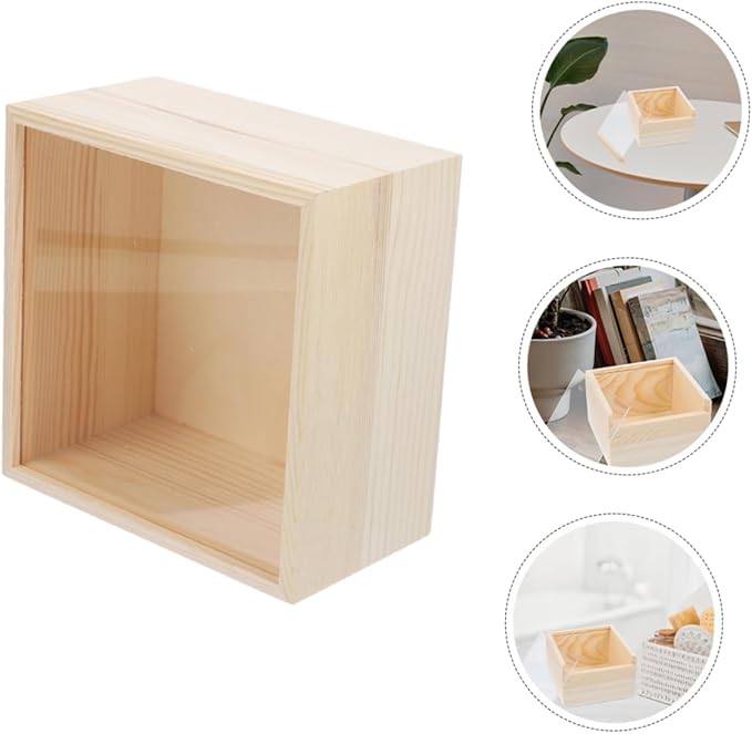 2pcs Acrylic Storage Box Sliding Lid Decorative Trinket Box Visible Wood Craft Storage Unfinished Wooden Jewelry Holder