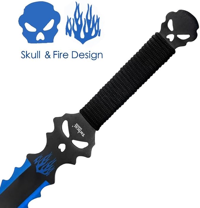 Tactical Flame Skull Machete with 3 Throwing Knives Set