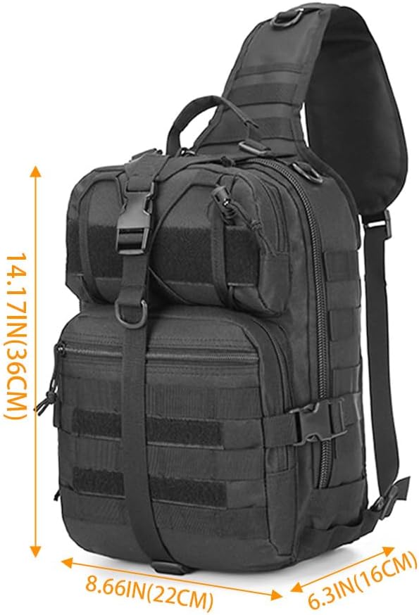 Tactical Sling Bag Backpack Military Rover Shoulder Pack EDC Molle Assault Range Bag for Men Ambidextrous(Black)