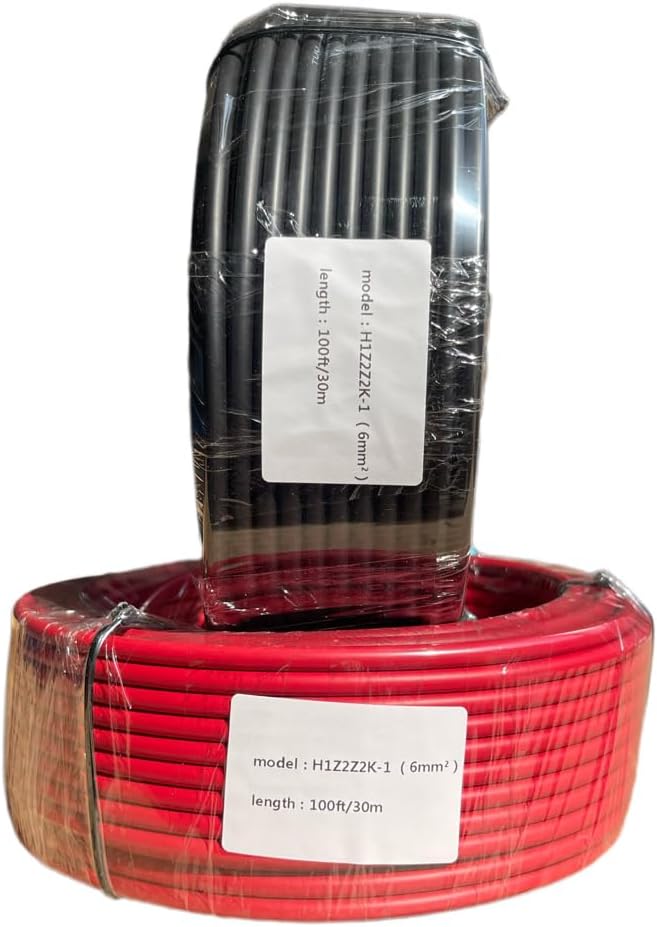Solar Cable 50Ft 15M 10 awg Wire 50FT Black + 50FT Red 10 Gauge Solar Extension Cable Wire with 4 Pairs Solar Connectors for RV Photovoltaic Systems (50 Black red)