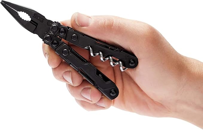 SOG PowerLitre Mini Utility Multi-Tool w/ 19 Lightweight Tools Compact 5 Inch Long Utility Tool with Knife Screwdriver Hex Bit Holder Black