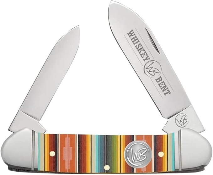 WHISKEY BENT HAT CO. Traditional Canoe Folding Knife 3.63 Closed Length 440C Stainless Steel Blades (Serape Sunrise)
