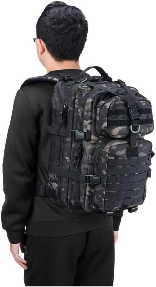 REEBOW GEAR Military Tactical Backpack for Men Large 34L Army 3 Day Assault Pack Molle Bag Backpacks (34L Black Camouflage)