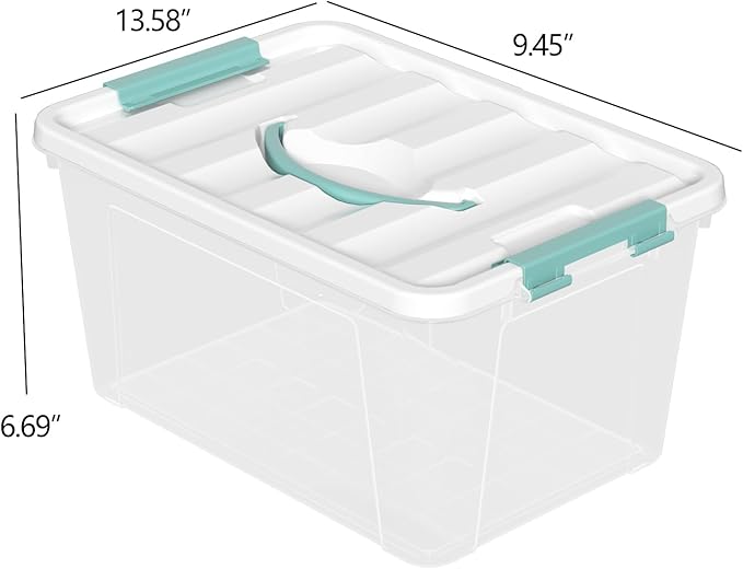 Xyskin 14 Quart Clear Storage Bins with Lid and Green Handle Storage Latch Box/Bin Organizing Container