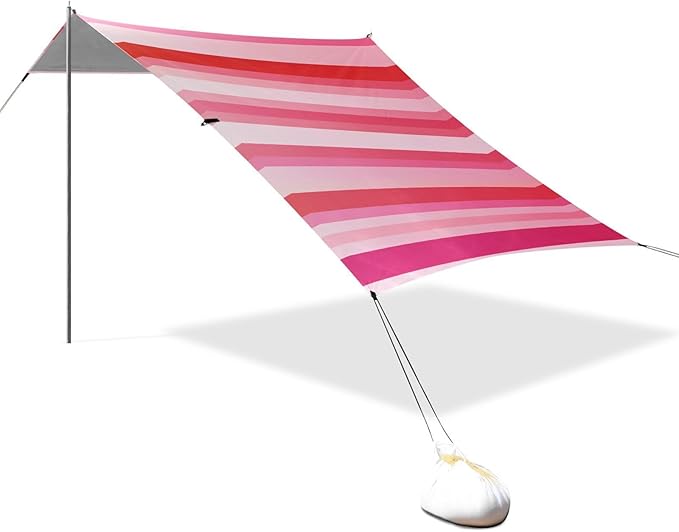 ALAZA Pink Red Striped Beach Tent Sun Shelter Portable Canopy Sunshade for Outdoor Camping Picnics Backyard Fun 10x9 ft