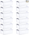 Superio Clear Storage Boxes with Lids Plastic Container Bins for Organizing Stackable Crates BPA Free Non Toxic Odor Free Organizers for Home Office School and Dorm (22 Quart 12 Pack)