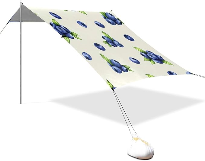 xigua Blue Berry Beach Tent Sun Shelter with Carrying Bag - Silver Coated Oxford Fabric Beach Canopy for Beach Camping Fishing - Includes Windproof Ropes Sandbags &amp Stakes