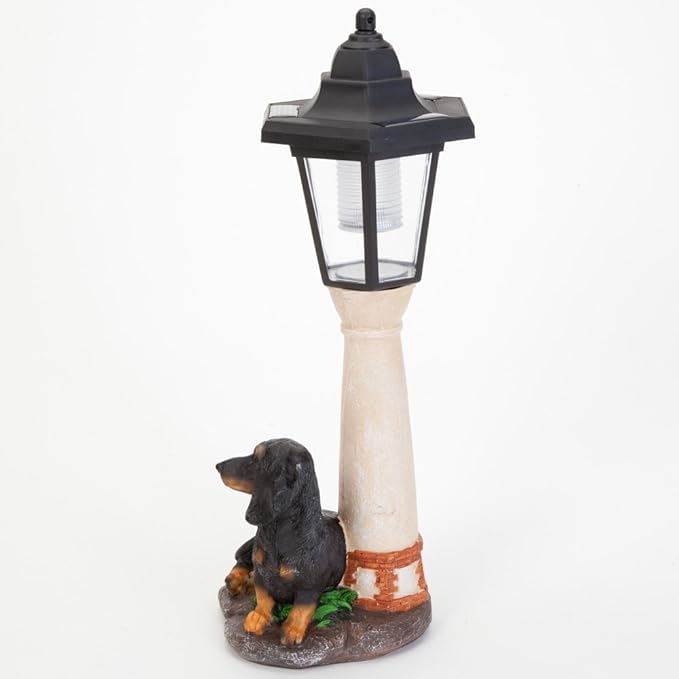 Bits and Pieces - Solar Dog Lantern-Solar Powered Garden Lantern - Resin Dog Sculpture with LED Light (Dachshund) - 13.5 Tall