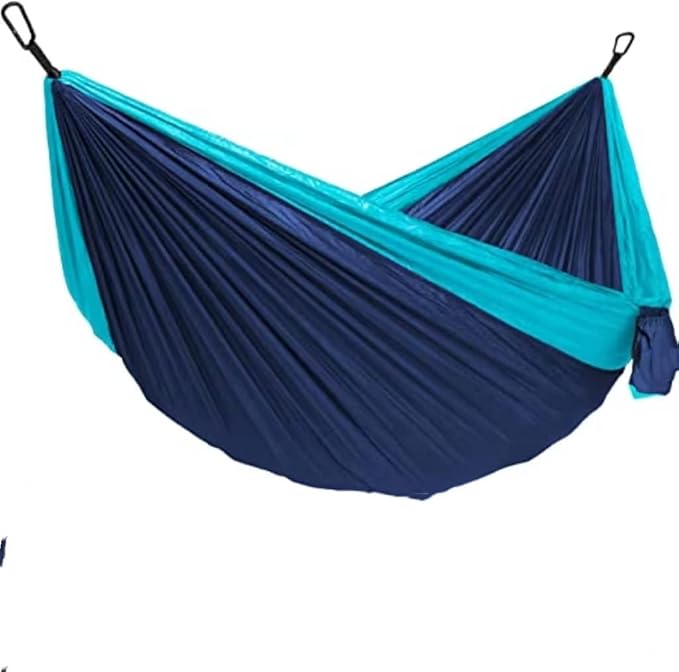 Double Camping Hammock Portable Indoor Outdoor Tree Hammock with 2 Hanging StrapsLightweight Nylon Parachute Hammocks for Backpacking Travel(Navy Blue/Dark Blue)