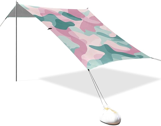Aqua Cyan Foldable Beach Tent UPF50+ Waterproof Large Portable Sun Shelter with Carrying Bag for Camping Picnics Backyard &amp Fishing