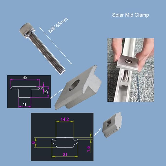 Solar Panel Mounting Bracket Roof Mount Clamps Mid Clamp for Securing Solar Panels Within 35 mm Thick to Rails Pack of 12