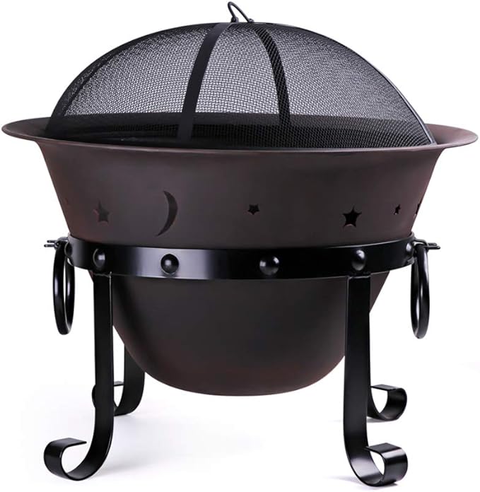 Cast Iron Fire Pits Outdoor Round Wood Burning Fire Pit Bowl with Mesh ScreenFireplace Poker29 inch cast Iron Black