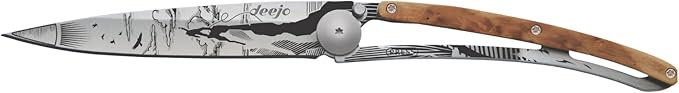 deejo - 37G Folding Pocket Knife with Belt Clip - Climbing Design 3.7-Inch Stainless Steel Blade Juniper Wood Handle - Lightweight Everyday Carry for Home Work and Outdoor Use