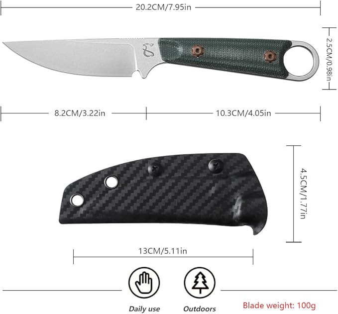 Fixed Blade Knife with Sheath3.22inch 14C28N Steel Blade KnivesEDC Knife Micarta Handle with Full Tang Design Knives for OutdoorGift for Men(Green)